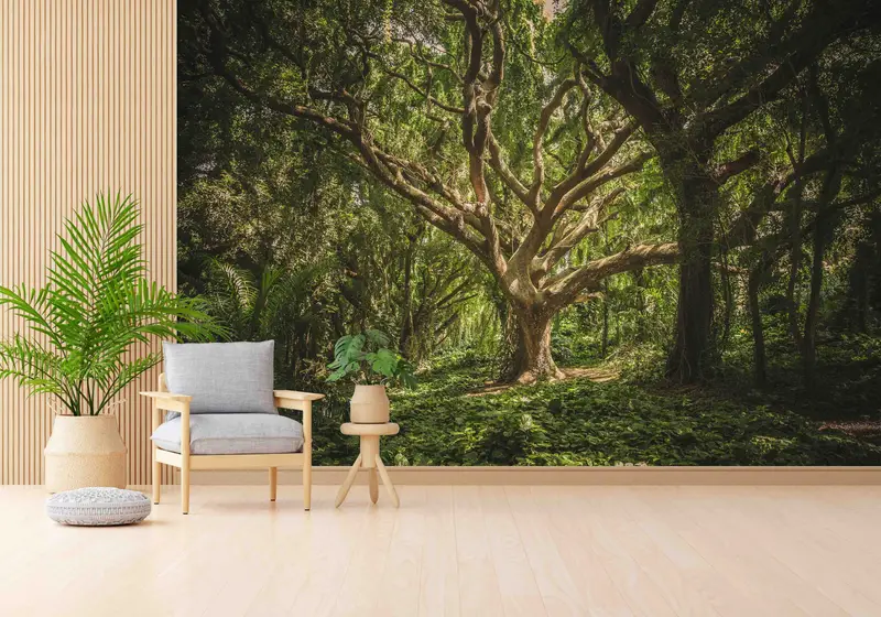 Zarif Doğa Orman Ağacı Görünümü Baskılı Duvar Kağıdı