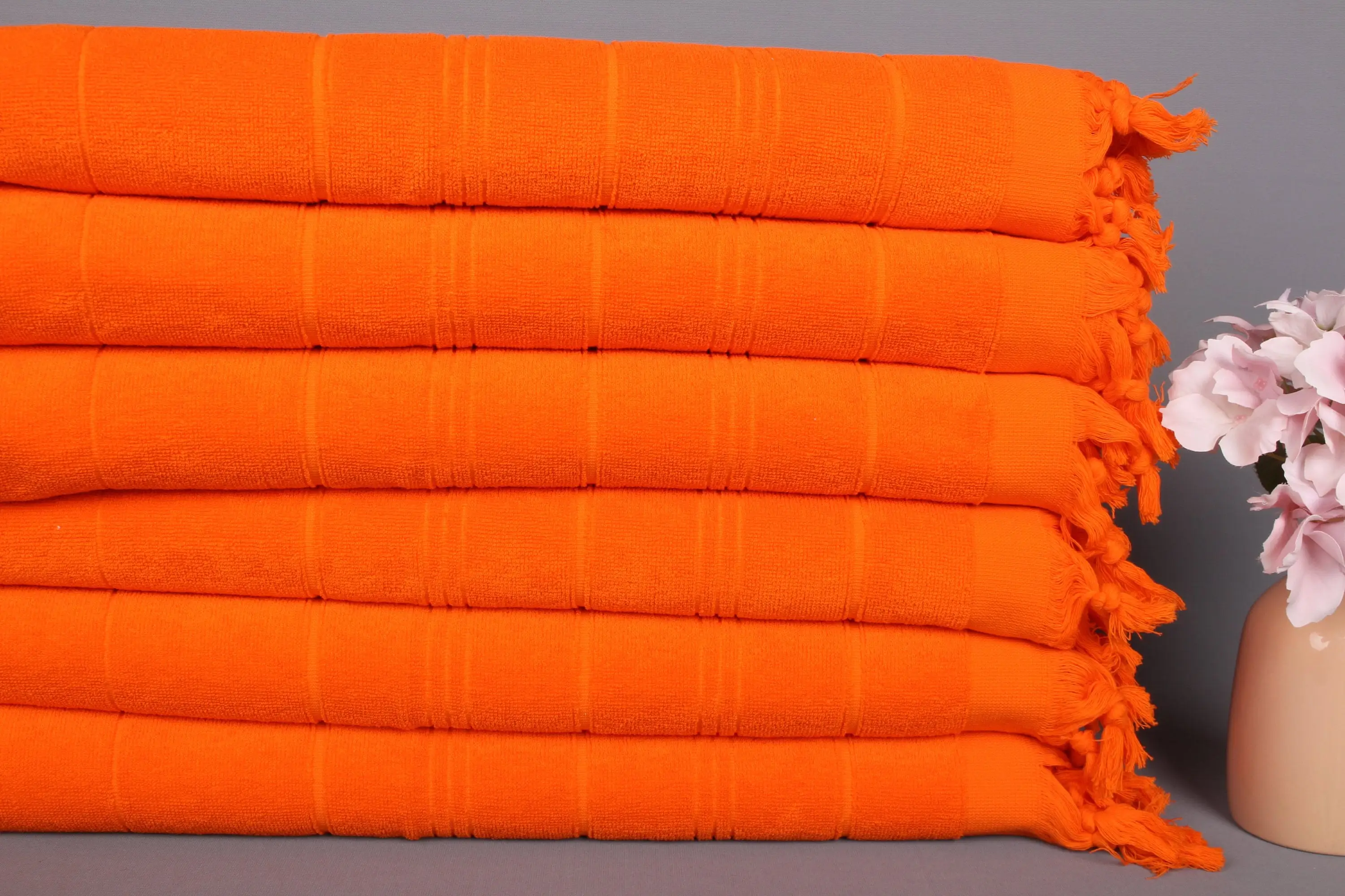 Turkish Hand Towel Organic Cotton Orange Stripes, 18x40 Inches - 1