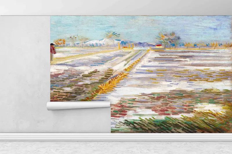 Landscape Wall Art, Van Gogh Landscape Wall Art, Reproduction Wall Paper, Do It Yourself, Landscape with Snow Wall Mural, 3D Wall Art, - 1