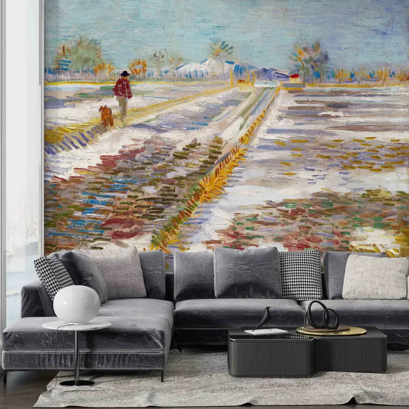 Landscape Wall Art, Van Gogh Landscape Wall Art, Reproduction Wall Paper, Do It Yourself, Landscape with Snow Wall Mural, 3D Wall Art, - 2