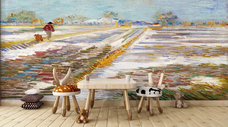 Landscape Wall Art, Van Gogh Landscape Wall Art, Reproduction Wall Paper, Do It Yourself, Landscape with Snow Wall Mural, 3D Wall Art, - 6