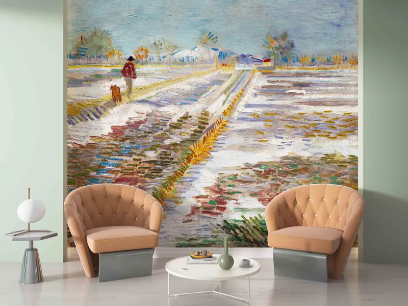 Landscape Wall Art, Van Gogh Landscape Wall Art, Reproduction Wall Paper, Do It Yourself, Landscape with Snow Wall Mural, 3D Wall Art, - 5