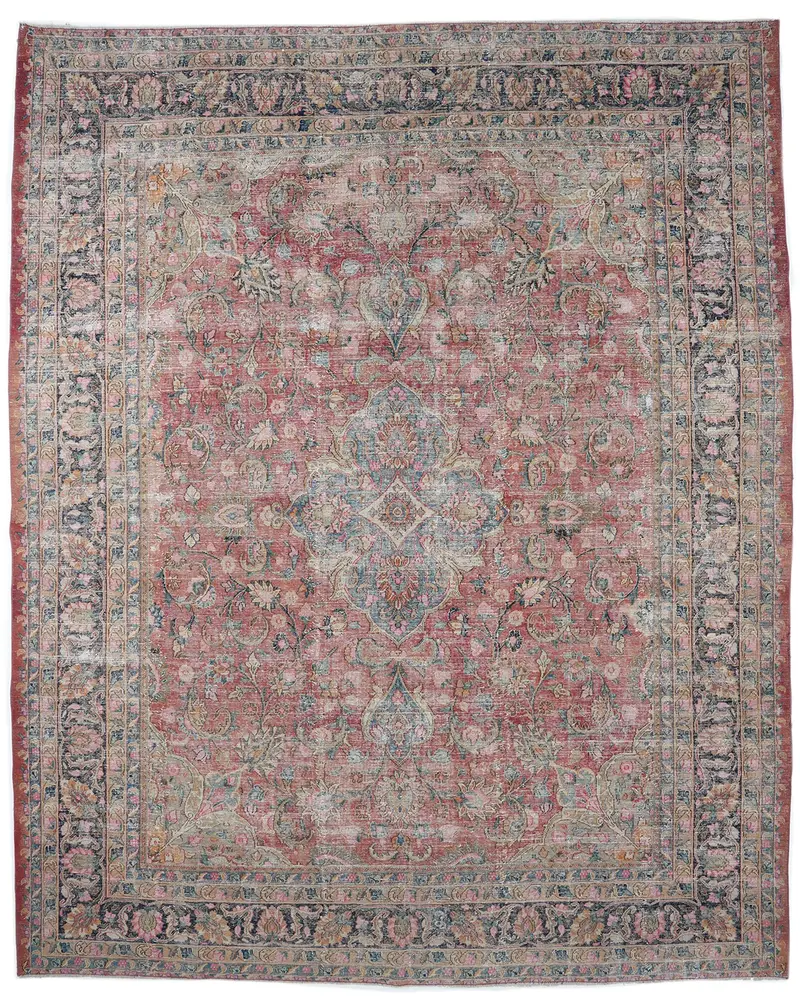 Kırmızı & Mavi İkat Halı, 9.9x12 ft Zarif Dekor