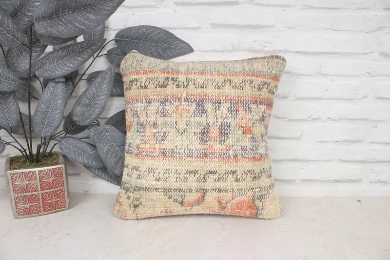 Boho Pillow Sham Cover, Southwestern Cushion Cover, Antique Pillows, 14x14 Blue Pillow Sham, Pillow Sham, Pillow for Sofa, Authentic Cushion Case - 1