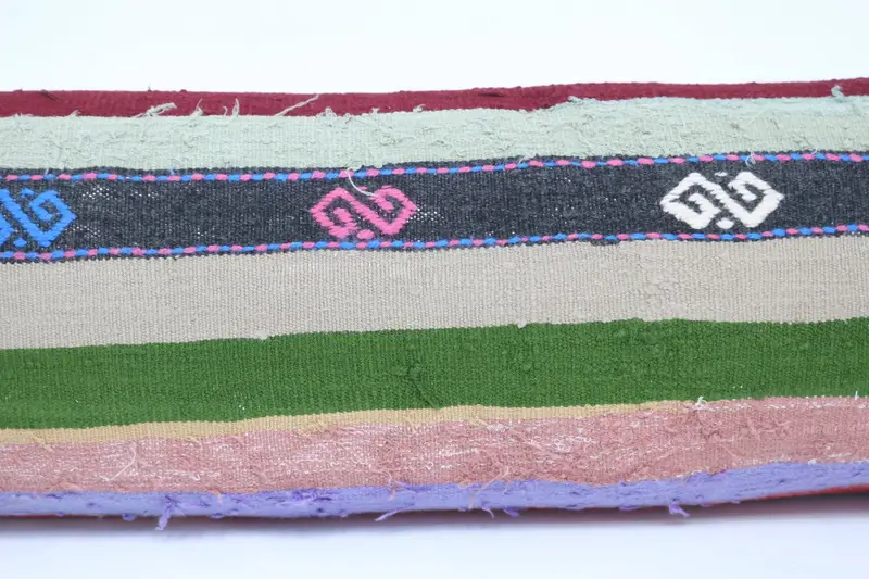 Turkish Bench Pillow, 12x48 Green Cushion Case, Vintage Pillow, Vintage Kilim Throw Pillow, Boho Pillow, Pillow, Sofa Bolster Pillow Cover - 2
