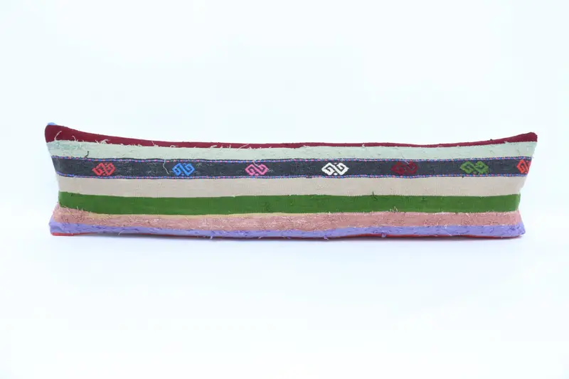 Turkish Bench Pillow, 12x48 Green Cushion Case, Vintage Pillow, Vintage Kilim Throw Pillow, Boho Pillow, Pillow, Sofa Bolster Pillow Cover - 1