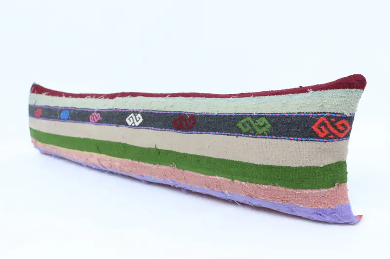 Turkish Bench Pillow, 12x48 Green Cushion Case, Vintage Pillow, Vintage Kilim Throw Pillow, Boho Pillow, Pillow, Sofa Bolster Pillow Cover - 4