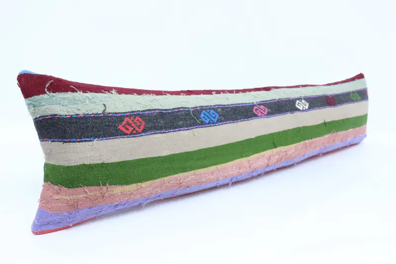 Turkish Bench Pillow, 12x48 Green Cushion Case, Vintage Pillow, Vintage Kilim Throw Pillow, Boho Pillow, Pillow, Sofa Bolster Pillow Cover - 3