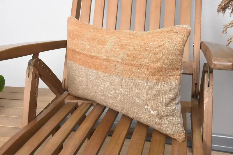 Ethnical Kilim Rug Pillow, Turkish Kilim Pillow, Farmhouse Cushion, Boho Pillow, 12x20 Orange Pillow Cover, Cushion Cover, Tribal Pillow Case - 3