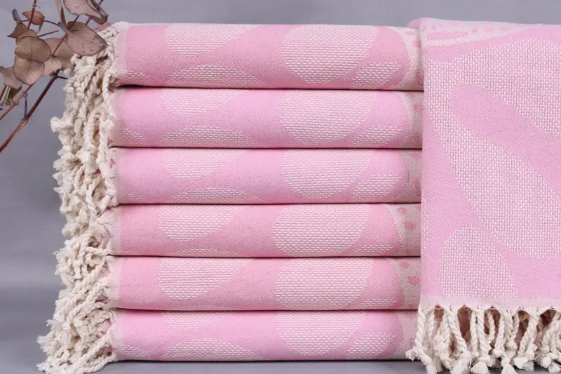 Wedding Gift Towel Organic Pink Fish Peshtemal, Bath Towel, Beige, 40x71 Inches