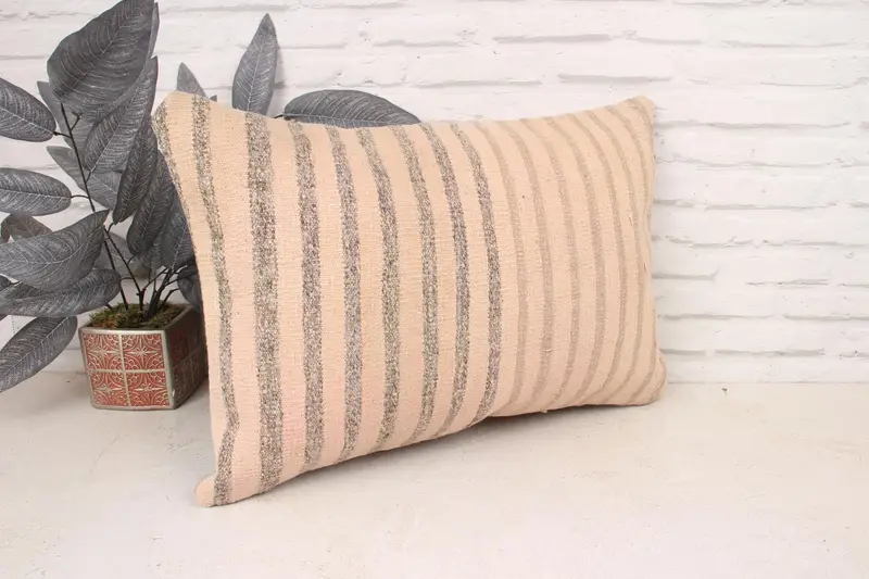 16x24 Beige Cushion Case, Antique Pillows, Handmade Kilim Cushion, Turkish Pillow, Handmade Rug Seat Cushion Case, Pillow Case - 3