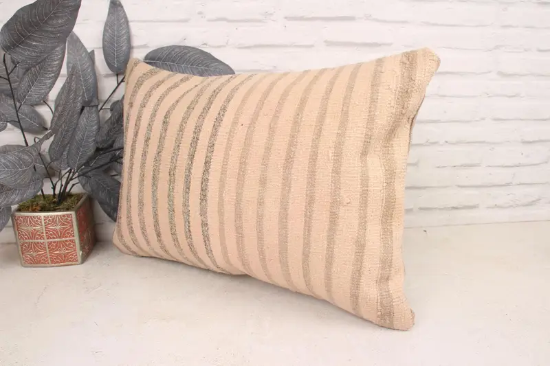 16x24 Beige Cushion Case, Antique Pillows, Handmade Kilim Cushion, Turkish Pillow, Handmade Rug Seat Cushion Case, Pillow Case - 4