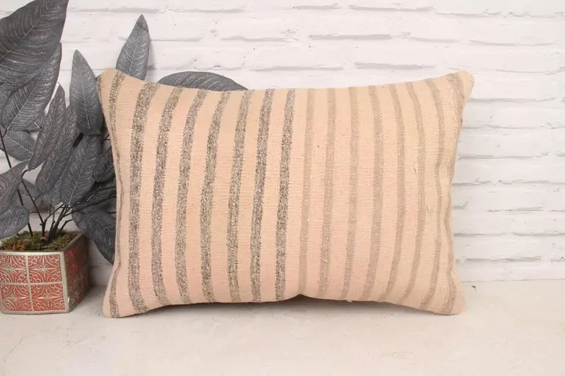 16x24 Beige Cushion Case, Antique Pillows, Handmade Kilim Cushion, Turkish Pillow, Handmade Rug Seat Cushion Case, Pillow Case - 1