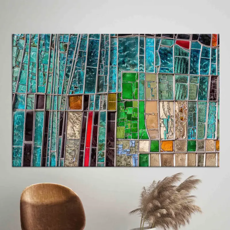 Zeitgenössische, farbenfrohe, mit Glaskunst bedruckte Leinwand – lebendige Heimdekoration