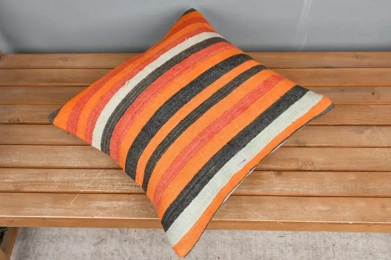 Vintage Kilim Pillow, Decorative Pillow Case, Lounge Throw Pillow, Kilim Cushion Sham, 18x18 Orange Cushion Case, Pillow for Sofa, Pillow Sham - 2