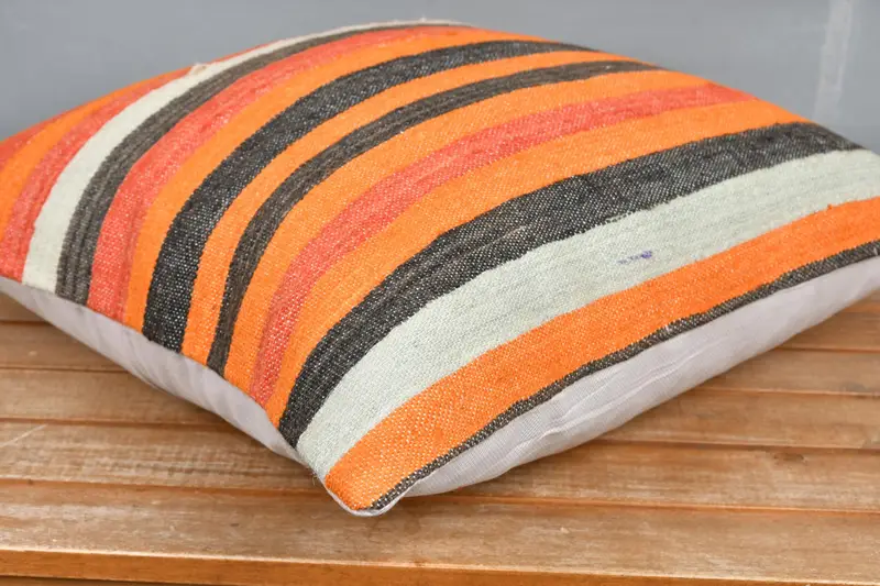 Vintage Kilim Pillow, Decorative Pillow Case, Lounge Throw Pillow, Kilim Cushion Sham, 18x18 Orange Cushion Case, Pillow for Sofa, Pillow Sham - 4