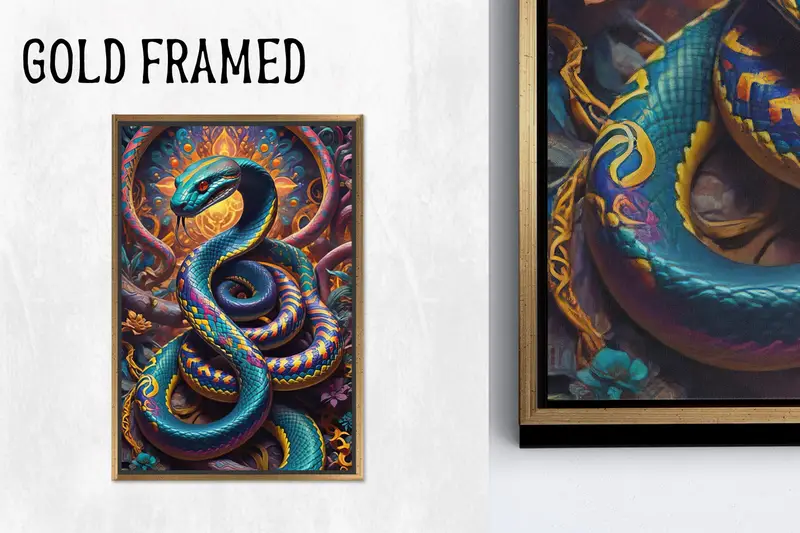 Gerçeküstü Yılan Tasarım Baskılı Kanvas - Mavi Yılan Gerçeküstücülük Sanatı