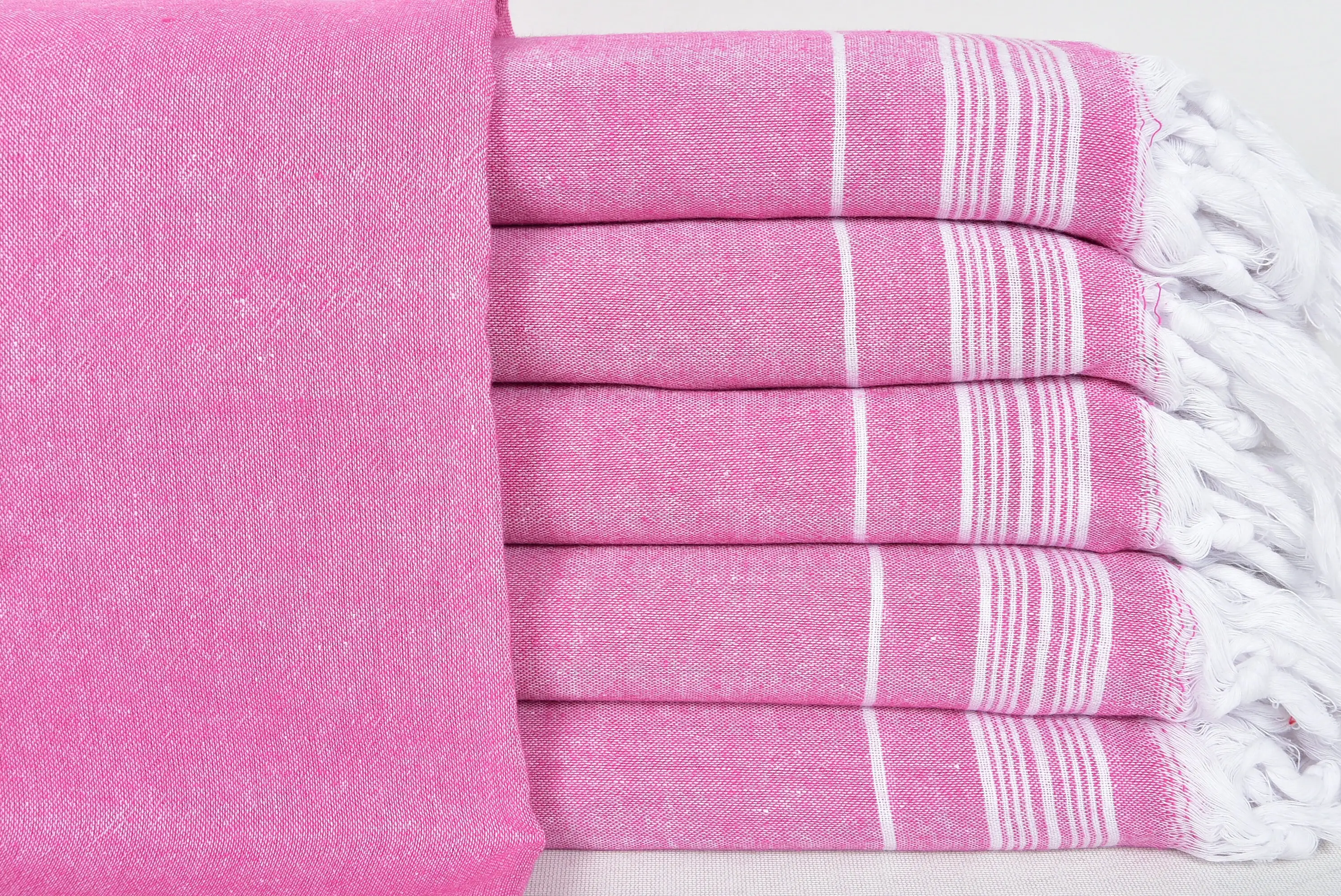 Turkish Bedspread, Pink and White Solid Cotton Throw, 60x90 Inches - 1