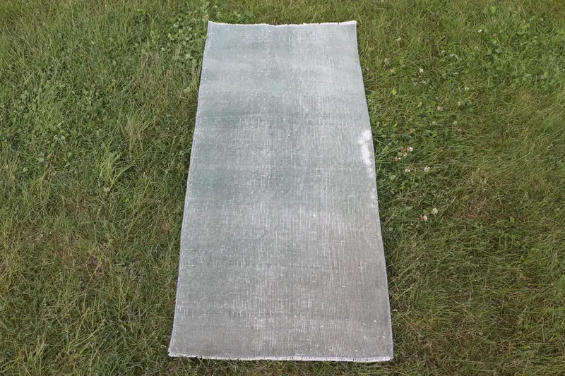 ハンドメイド モロッコ ラグ、0.2x3.9 フィート グリーン & ホワイト