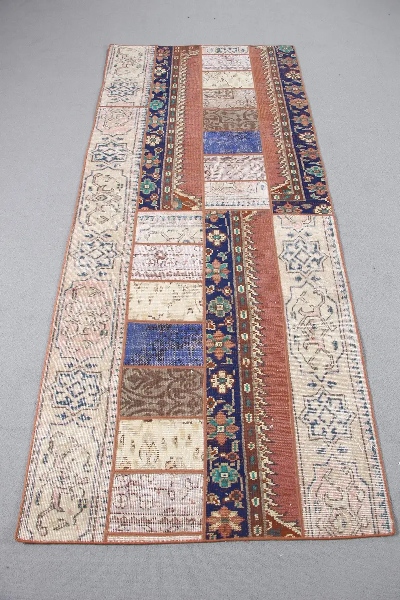 Alfombra Marrón y Azul 9x2,5m Diseño Botánico