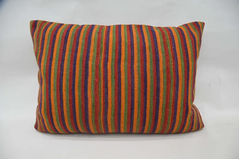 Turkish Orange Pillowcase, Antique 20x28 inch Pillow Sham, Housewarming Gift Striped Cushion - 1