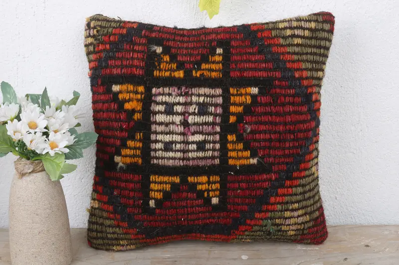 Interior Designer Pillow, 12x12 Red Cushion, Bohemian Cushion Pillow, Kilim Pillow Cover, Pillow Sham, Kilim Pillow, Morroccon Kilim Cushion Cushion - 2