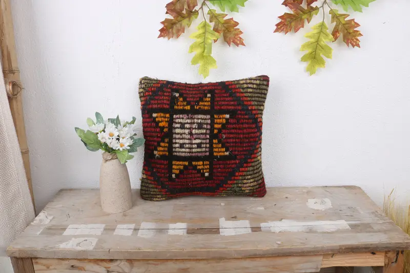 Interior Designer Pillow, 12x12 Red Cushion, Bohemian Cushion Pillow, Kilim Pillow Cover, Pillow Sham, Kilim Pillow, Morroccon Kilim Cushion Cushion - 1