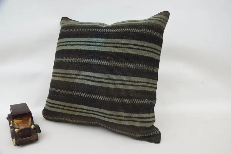 Vintage Kilim Pillow, Seat Pillow, Pastel Pillow Cover, 20x20 Brown Cushion Cover, Pillow, Turkish Kilim Pillow, Ethnical Kilim Rug Pillow - 3