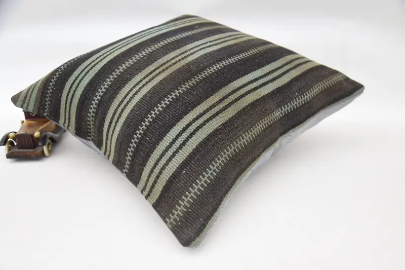 Vintage Kilim Pillow, Seat Pillow, Pastel Pillow Cover, 20x20 Brown Cushion Cover, Pillow, Turkish Kilim Pillow, Ethnical Kilim Rug Pillow - 6