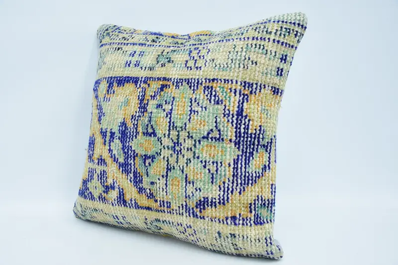 Antique Pillows, 18x18 Blue Cushion Cover, Pillow for Sofa, Kilim Pillow Cover, Cushion Case, Outdoor Bolster Pillow Sham, Meditation Pillow Cover - 4