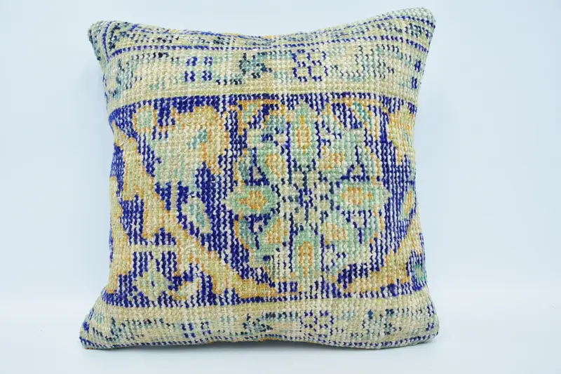 Antique Pillows, 18x18 Blue Cushion Cover, Pillow for Sofa, Kilim Pillow Cover, Cushion Case, Outdoor Bolster Pillow Sham, Meditation Pillow Cover - 1