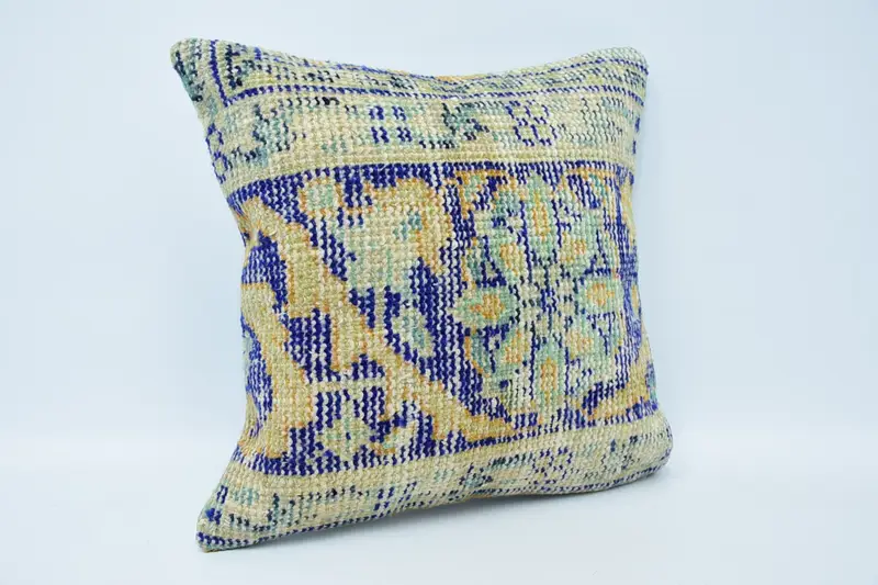 Antique Pillows, 18x18 Blue Cushion Cover, Pillow for Sofa, Kilim Pillow Cover, Cushion Case, Outdoor Bolster Pillow Sham, Meditation Pillow Cover - 3