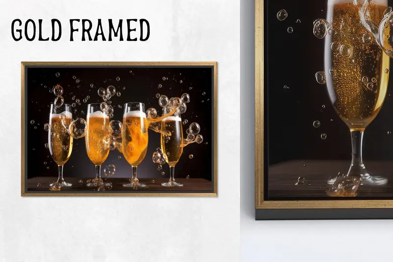 エレガントなパブキャンバス: ビールとキッチンシーンのプリントアートワーク