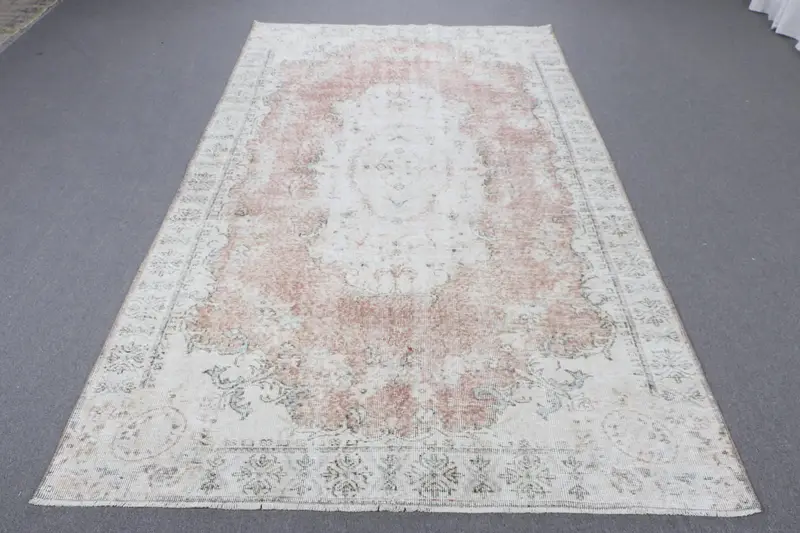 5.2x8.8 ft Vintage Halı, Türk Büyük Halı, Beyaz Kırmızı Halı - 1