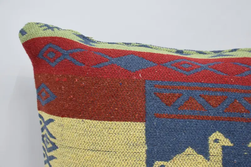 Throw Kilim Pillow, Luxury Pillow Case, 20x28 Blue Cushion Cover, Kilim Cushion Sham, Outdoor Throw Pillow Sham, Turkish Kilim Pillow, Cushion Case - 2