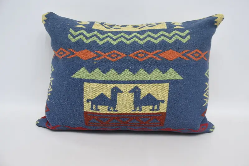 Throw Kilim Pillow, Luxury Pillow Case, 20x28 Blue Cushion Cover, Kilim Cushion Sham, Outdoor Throw Pillow Sham, Turkish Kilim Pillow, Cushion Case - 6