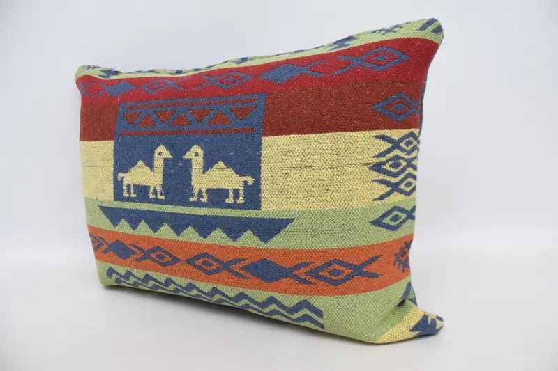 Throw Kilim Pillow, Luxury Pillow Case, 20x28 Blue Cushion Cover, Kilim Cushion Sham, Outdoor Throw Pillow Sham, Turkish Kilim Pillow, Cushion Case - 4
