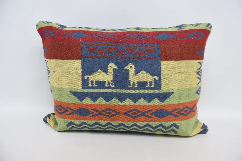 Throw Kilim Pillow, Luxury Pillow Case, 20x28 Blue Cushion Cover, Kilim Cushion Sham, Outdoor Throw Pillow Sham, Turkish Kilim Pillow, Cushion Case - 1