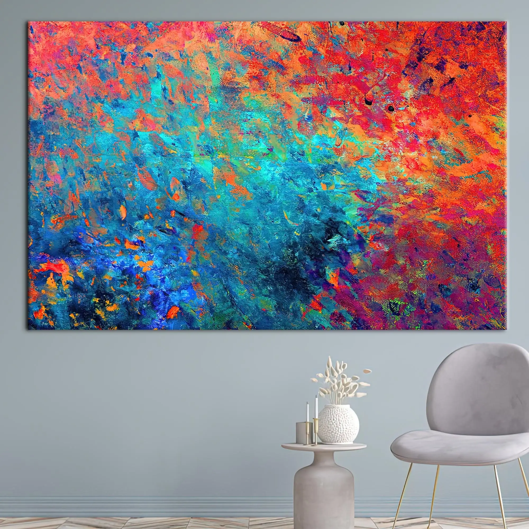 Modern Colorful Canvas: Vibrant Red & Orange Printed Art - 1