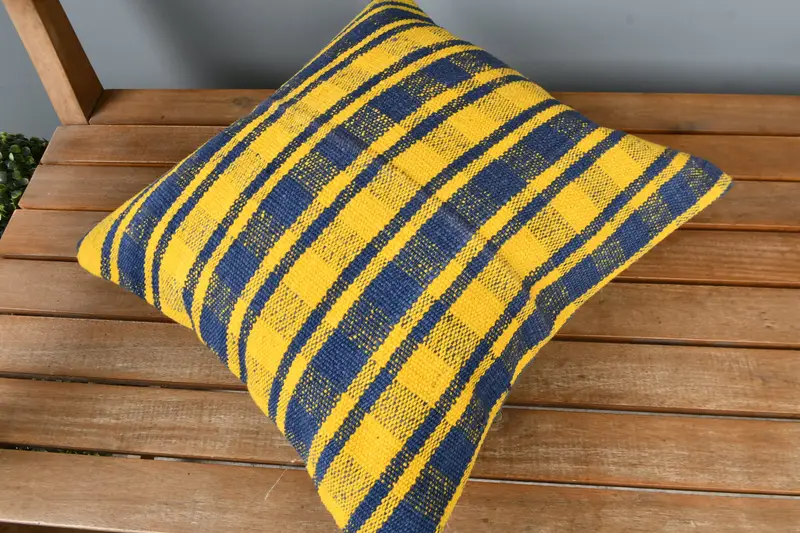 Seat Cushion Case, Christmas Cushion, Cushion Case, Antique Pillows, Vintage Kilim Pillow, 16x16 Yellow Cushion, Car Cushion, Kilim Cushion Sham - 2