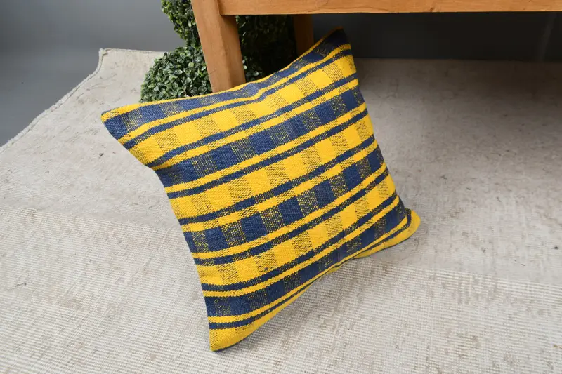 Seat Cushion Case, Christmas Cushion, Cushion Case, Antique Pillows, Vintage Kilim Pillow, 16x16 Yellow Cushion, Car Cushion, Kilim Cushion Sham - 7