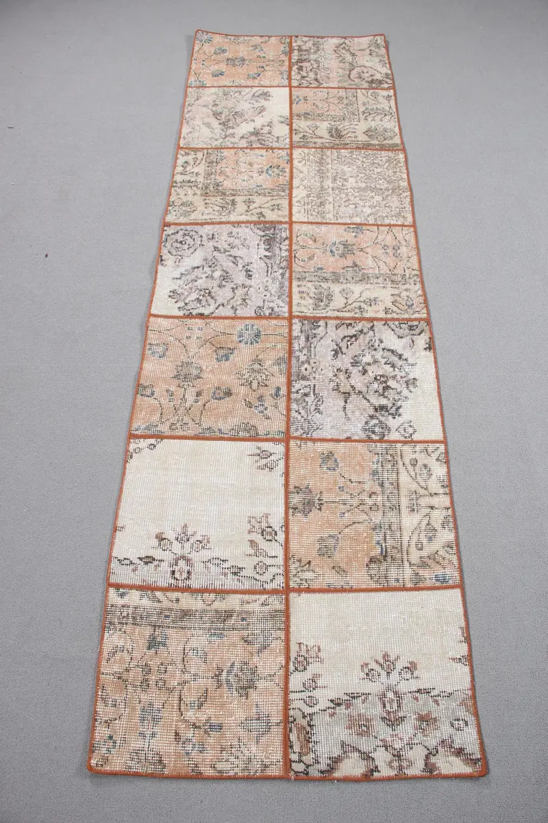 2.3x7.8 ft Vintage Runner Halı, Türk Kahverengi Ombré Halı - 1