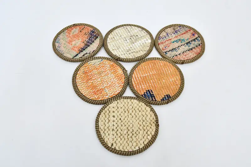 Böhmische runde Untersetzer, rutschfeste Pads in Orange und Beige