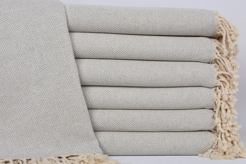 Beach Towel Monogrammed Turkish Cotton Gray Herringbone, 70x40 Inches