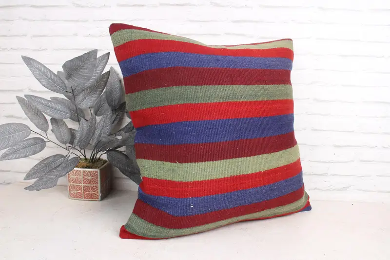 Aesthetic Pillow Sham, Home Decor Pillow, Pillow Sham, 24x24 Red Cushion Cover, Kilim Pillow, Sofa Bolster Cushion Case, Interior Designer Pillow - 3