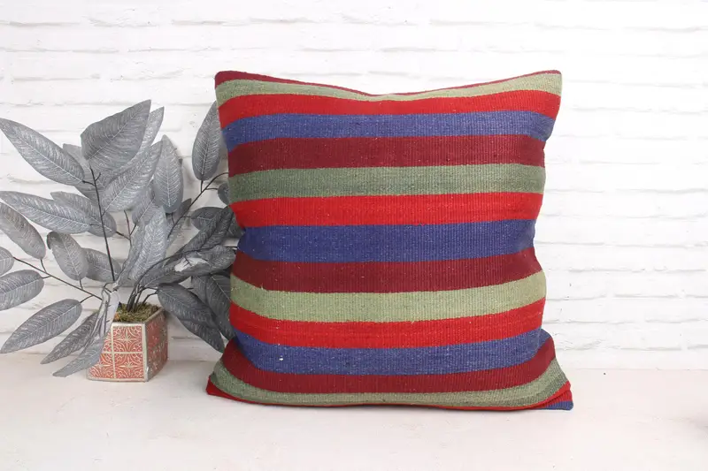 Aesthetic Pillow Sham, Home Decor Pillow, Pillow Sham, 24x24 Red Cushion Cover, Kilim Pillow, Sofa Bolster Cushion Case, Interior Designer Pillow - 1