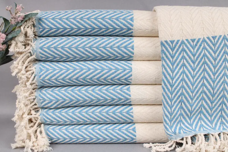 Personalized Turkish Beach Towel Turquoise Chevron, Beige, 40x71 Inches