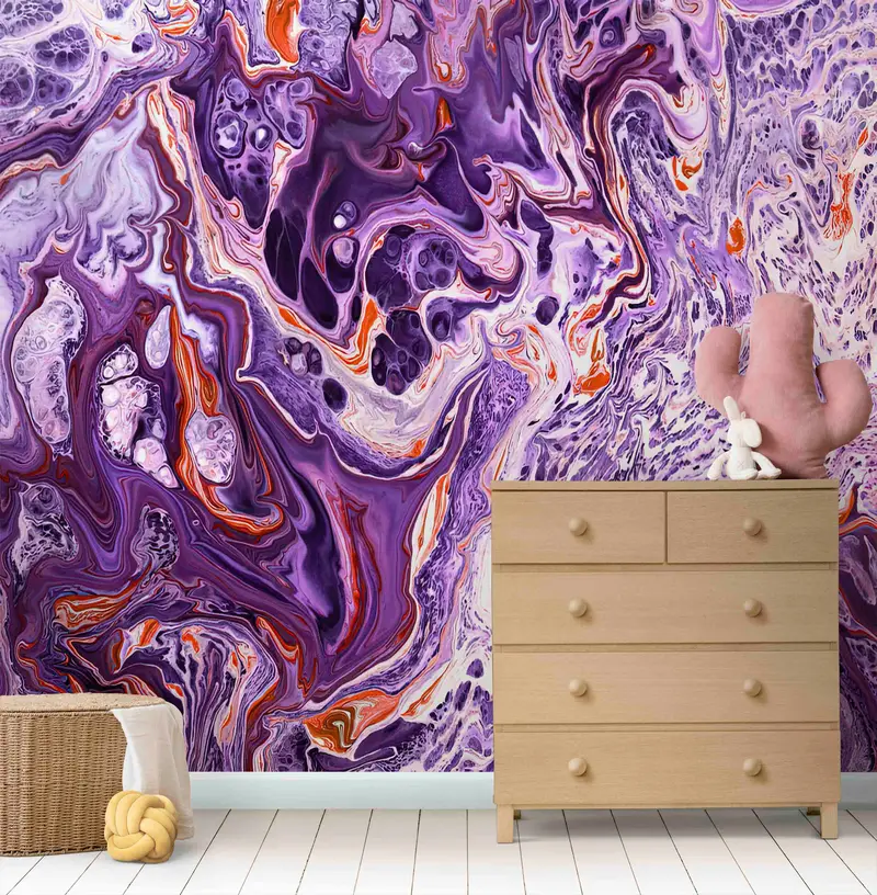 Purple Wall Art, Purple Alcohol Ink Art Wall Decor, Alcohol Ink Wall Paper, Contemporary Wall Stickers, 3D Wallpaper, Do It Yourself, - 7