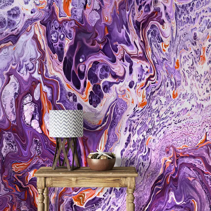 Purple Wall Art, Purple Alcohol Ink Art Wall Decor, Alcohol Ink Wall Paper, Contemporary Wall Stickers, 3D Wallpaper, Do It Yourself, - 1