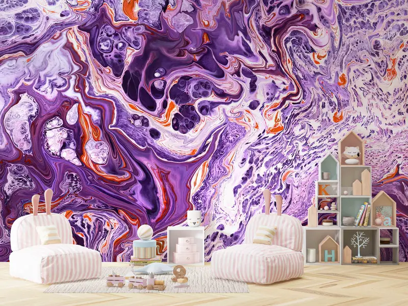 Purple Wall Art, Purple Alcohol Ink Art Wall Decor, Alcohol Ink Wall Paper, Contemporary Wall Stickers, 3D Wallpaper, Do It Yourself, - 3